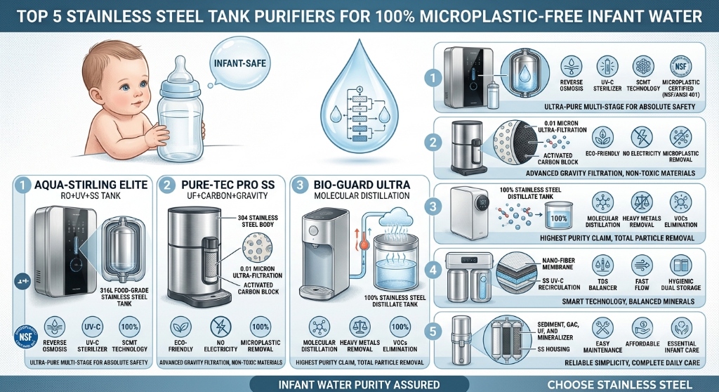 Top 5 Stainless Steel Tank Purifiers for 100% Microplastic-Free Infant Water